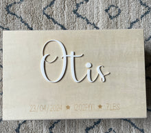 Load image into Gallery viewer, Star Detail Wooden Keepsake Box with acrylic name