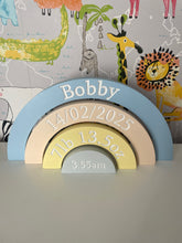 Load image into Gallery viewer, Blue Pastel Birth Details Rainbow