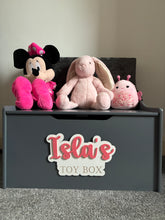 Load image into Gallery viewer, Personalised Wooden & Acrylic Toy Box Sign for Children’s Room