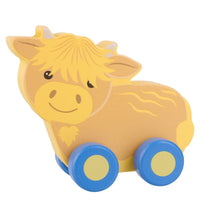 Load image into Gallery viewer, Highland Cow Wooden Push Toy