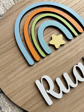 Load image into Gallery viewer, Blue Rainbow Oak Sign for wall/door
