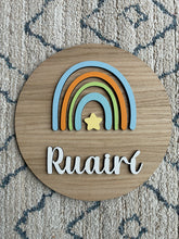 Load image into Gallery viewer, Blue Rainbow Oak Sign for wall/door
