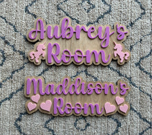 Load image into Gallery viewer, Personalised wooden &amp; acrylic children’s room sign
