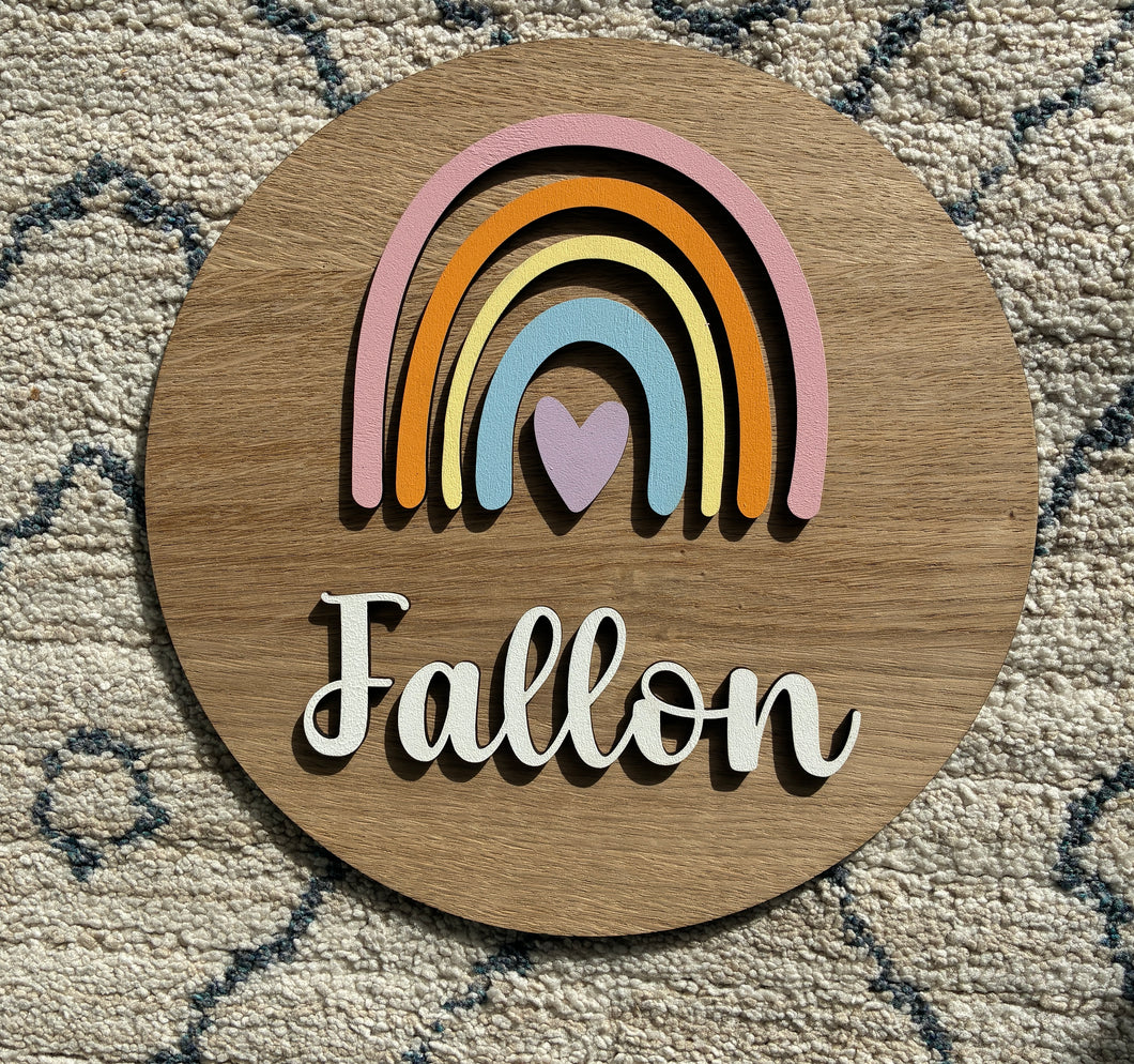 Pink Rainbow Round Oak Door/wall sign