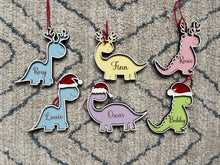 Load image into Gallery viewer, Personalised Festive Dinosaur Bauble
